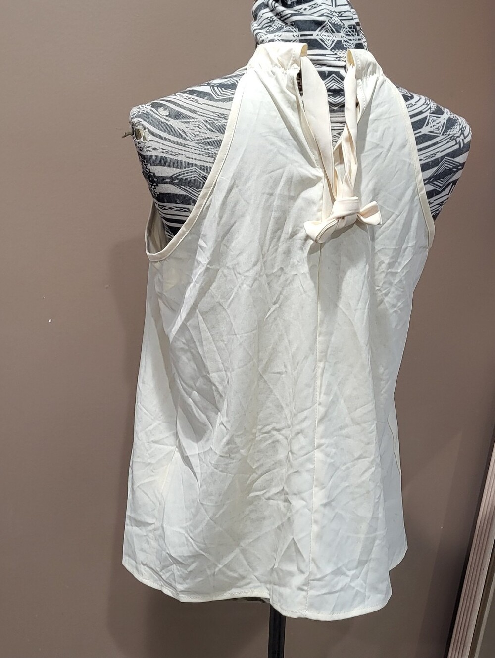 Shein Cream Ruffle Halter Tie Neck Tank Top - Picture 2 of 5
